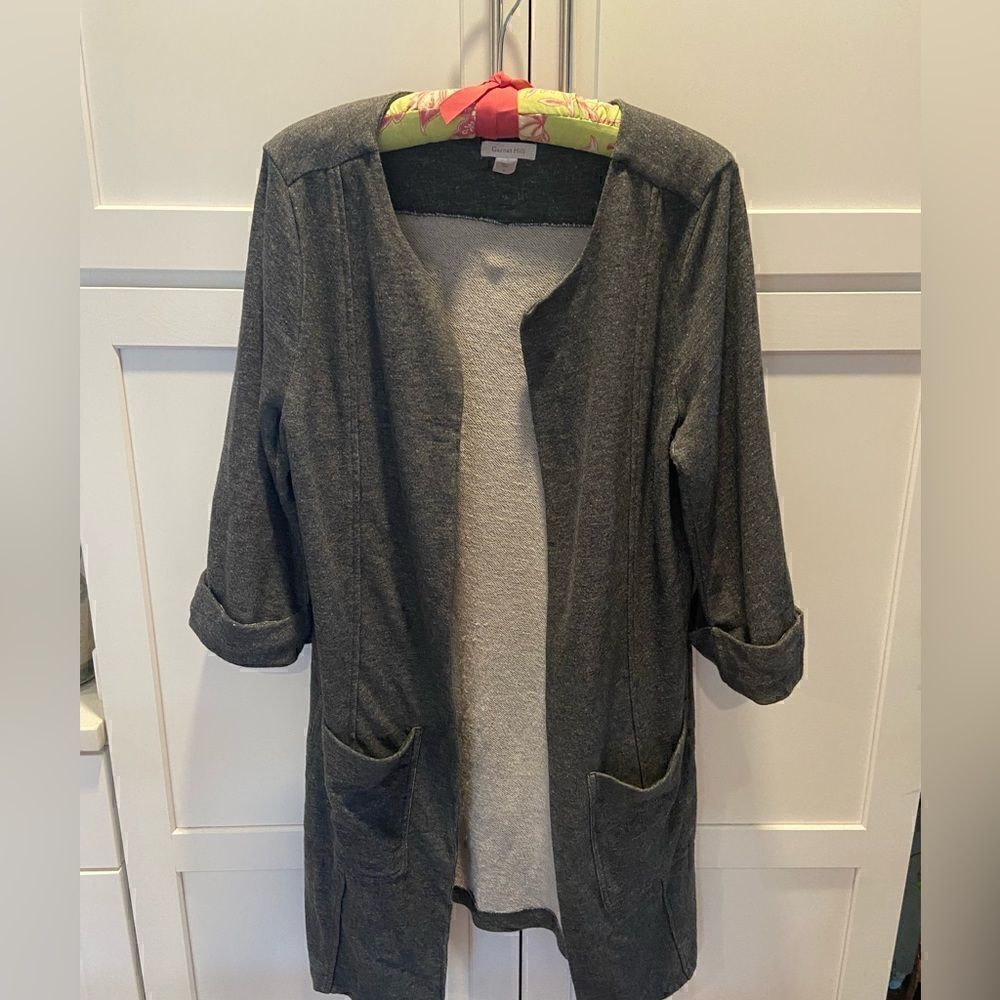 Garnet Hill Open Front cardigan Size S French Terry Gray Collarless Jacket